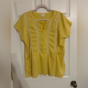 J. Jill Women’s XL Yellow Embroidered Boho V-neck Top